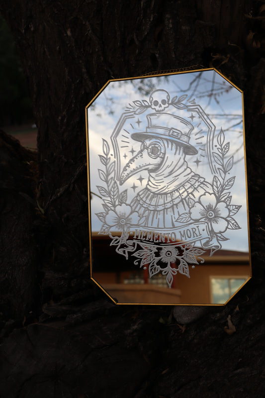 Memento Mori Plague Doctor Etched Mirror